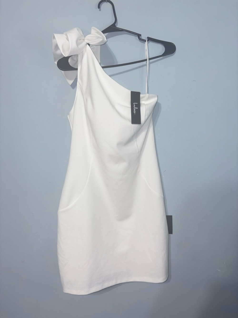 NEW Lulu's White One-Shoulder Bow accent Little White Dress Bride Bridal